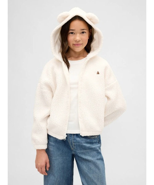 GAP(ギャップ)の「ボア オーバーサイズ くまさん ジップアップパーカー (キッズ)(パーカー・キッズ・ブラック/アイボリー/ライトブラウン・160cm/150cm/140cm/130cm/120cm/110cm)」の1枚目の写真