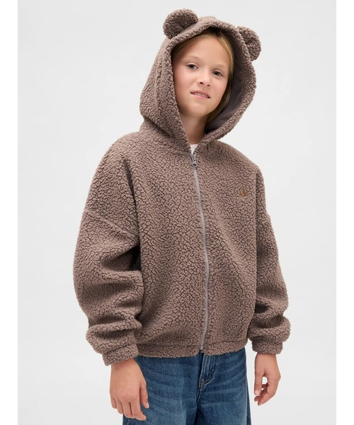 GAP(ギャップ)の「ボア オーバーサイズ くまさん ジップアップパーカー (キッズ)(パーカー・キッズ・ブラック/アイボリー/ライトブラウン・160cm/150cm/140cm/130cm/120cm/110cm)」の3枚目の写真