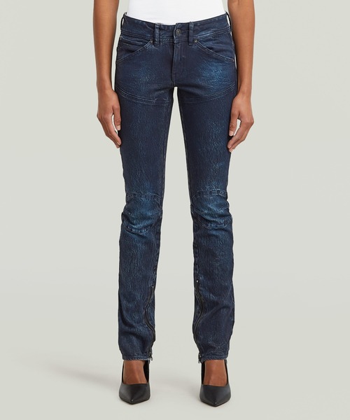 G-STAR(ジースター)の「MOTO 3D SLIM JEANS/レザーライクコーティング加工立体裁断スリムストレートジーンズ/バイカーデニムパンツ/L28(デニムパンツ・レディース・ダークインディゴブルー・24inch/26inch/25inch/27inch)」の1枚目の写真
