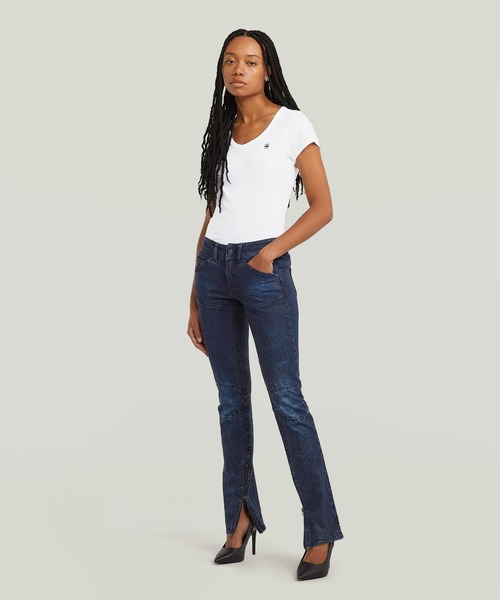 G-STAR(ジースター)の「MOTO 3D SLIM JEANS/レザーライクコーティング加工立体裁断スリムストレートジーンズ/バイカーデニムパンツ/L28(デニムパンツ・レディース・ダークインディゴブルー・24inch/26inch/25inch/27inch)」の4枚目の写真