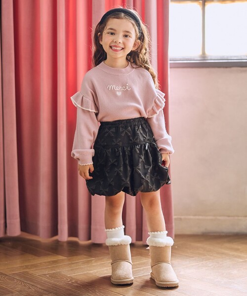 ANY（エニィ）の「肩フリル しあわせタッチニット（ニット/セーター・キッズ・サックスブルー系/アイボリー系/ピンク系/ブラック系・130/110/120）」の6枚目の写真