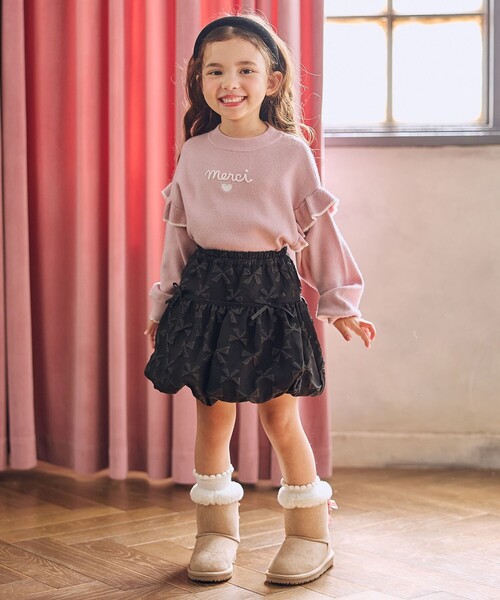 ANY（エニィ）の「肩フリル しあわせタッチニット（ニット/セーター・キッズ・サックスブルー系/アイボリー系/ピンク系/ブラック系・130/110/120）」の7枚目の写真