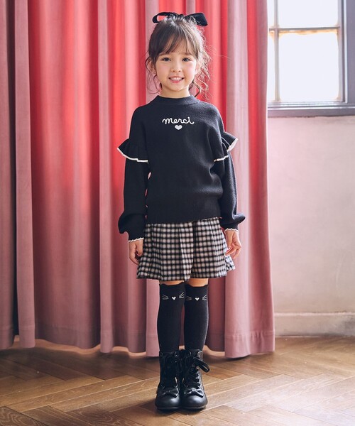 ANY（エニィ）の「肩フリル しあわせタッチニット（ニット/セーター・キッズ・サックスブルー系/アイボリー系/ピンク系/ブラック系・130/110/120）」の16枚目の写真