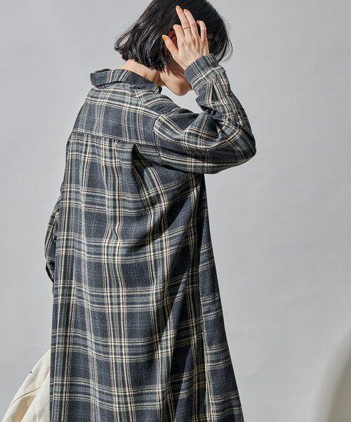 FREAK'S STORE（フリークスストア）の「オンブレチェック シャツワンピース/ ネルシャツワンピース（ワンピース・レディース・ネイビー/チャコールグレー・ﾌﾘ-）」の11枚目の写真