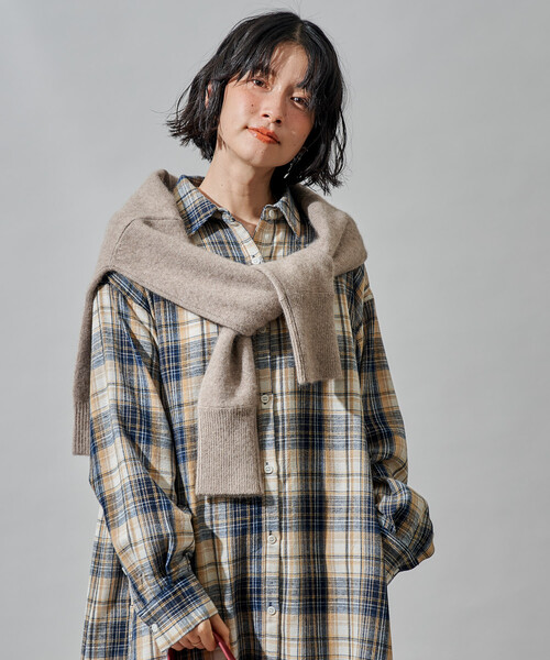 FREAK'S STORE（フリークスストア）の「オンブレチェック シャツワンピース/ ネルシャツワンピース（ワンピース・レディース・ネイビー/チャコールグレー・ﾌﾘ-）」の20枚目の写真