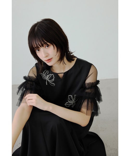 niana(ニアナ)の「エンブロイダリードレス チュール フリル袖 マタニティ 妊婦 結婚式 二次会 成人式 同窓会 パーティードレス オケージョンドレス お呼ばれワンピース(ドレス・レディース・ブルー/ブラック/イエロー・S/M/L)」の11枚目の写真