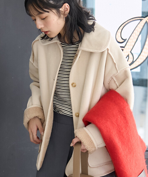 襟付き リバーシブル コーデュロイボアジャケット（ブルゾン