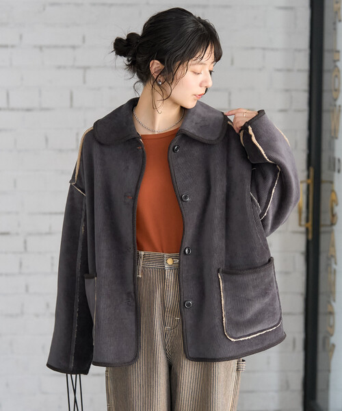 襟付き リバーシブル コーデュロイボアジャケット（ブルゾン