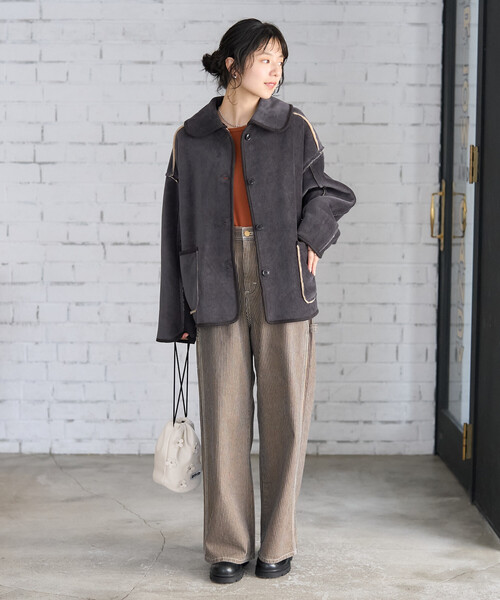 セール】襟付き リバーシブル コーデュロイボアジャケット（ブルゾン