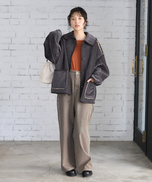 セール】襟付き リバーシブル コーデュロイボアジャケット（ブルゾン