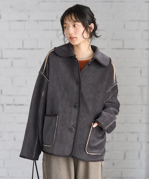 FREAK'S STORE（フリークスストア）の「襟付き リバーシブル コーデュロイボアジャケット（ブルゾン・レディース・チャコールグレー/ナチュラル/キャメル・ﾌﾘ-）」の13枚目の写真