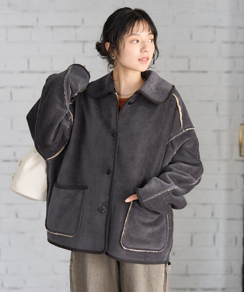 襟付き リバーシブル コーデュロイボアジャケット（ブルゾン
