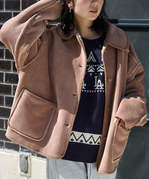 セール】襟付き リバーシブル コーデュロイボアジャケット（ブルゾン