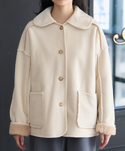 セール】襟付き リバーシブル コーデュロイボアジャケット（ブルゾン