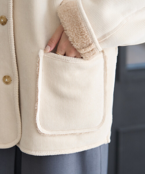 セール】襟付き リバーシブル コーデュロイボアジャケット（ブルゾン