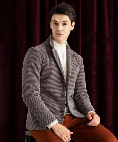 MK MICHEL KLEIN HOMME （エムケーミッシェルクランオム）の「【大人の艶感/４サイズ展開/ストレッチ】ワッフルモールコンバーチブルジャケット（テーラードジャケット・メンズ・チャコールグレー/ブラック・48/46）」の2枚目の写真