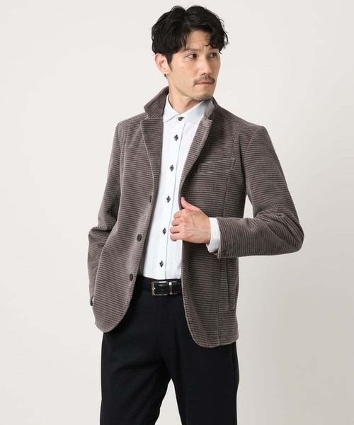 MK MICHEL KLEIN HOMME （エムケーミッシェルクランオム）の「【大人の艶感/４サイズ展開/ストレッチ】ワッフルモールコンバーチブルジャケット（テーラードジャケット・メンズ・チャコールグレー/ブラック・48/46）」の3枚目の写真