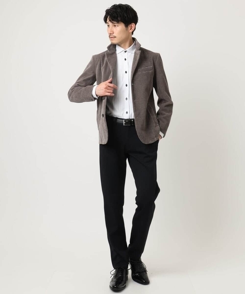 MK MICHEL KLEIN HOMME （エムケーミッシェルクランオム）の「【大人の艶感/４サイズ展開/ストレッチ】ワッフルモールコンバーチブルジャケット（テーラードジャケット・メンズ・チャコールグレー/ブラック・48/46）」の4枚目の写真