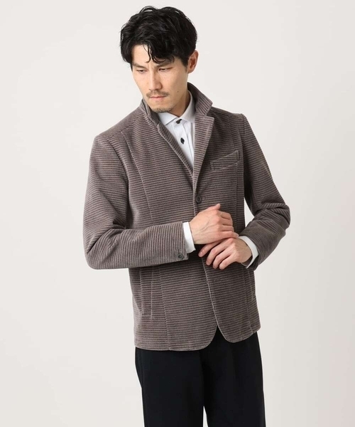 MK MICHEL KLEIN HOMME （エムケーミッシェルクランオム）の「【大人の艶感/４サイズ展開/ストレッチ】ワッフルモールコンバーチブルジャケット（テーラードジャケット・メンズ・チャコールグレー/ブラック・48/46）」の5枚目の写真