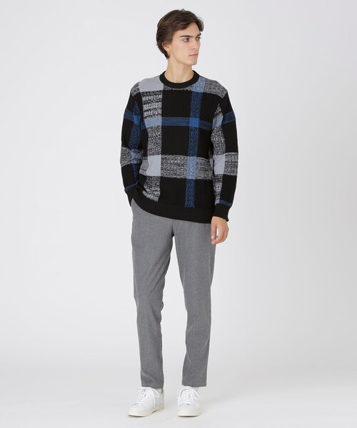 BLACK LABEL CRESTBRIDGE（ブラックレーベル・クレストブリッジ）の「テクスチャーミックスクレストブリッジチェックニット（ニット/セーター・メンズ・ベージュ系その他5/ブラック・L/M/XL）」の3枚目の写真