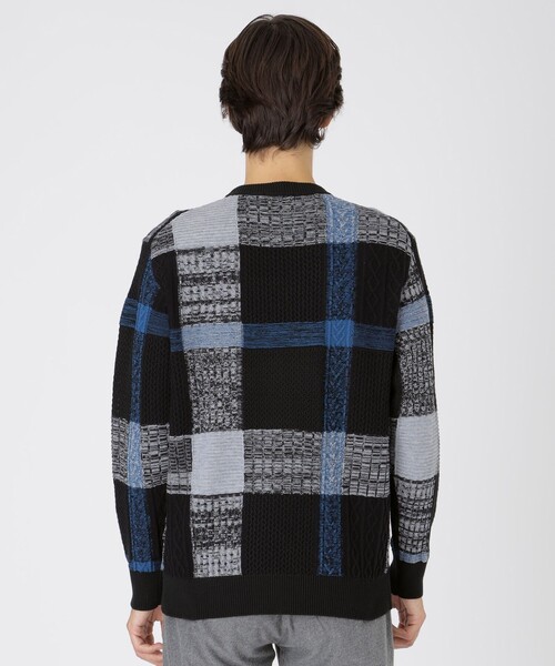 BLACK LABEL CRESTBRIDGE（ブラックレーベル・クレストブリッジ）の「テクスチャーミックスクレストブリッジチェックニット（ニット/セーター・メンズ・ベージュ系その他5/ブラック・L/M/XL）」の5枚目の写真