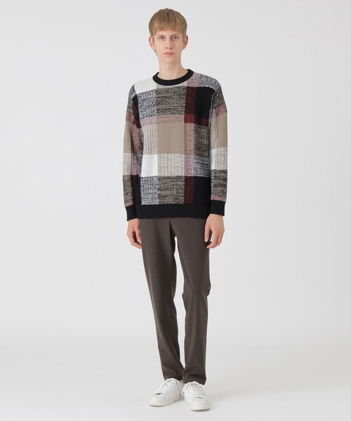 BLACK LABEL CRESTBRIDGE（ブラックレーベル・クレストブリッジ）の「テクスチャーミックスクレストブリッジチェックニット（ニット/セーター・メンズ・ベージュ系その他5/ブラック・L/M/XL）」の7枚目の写真