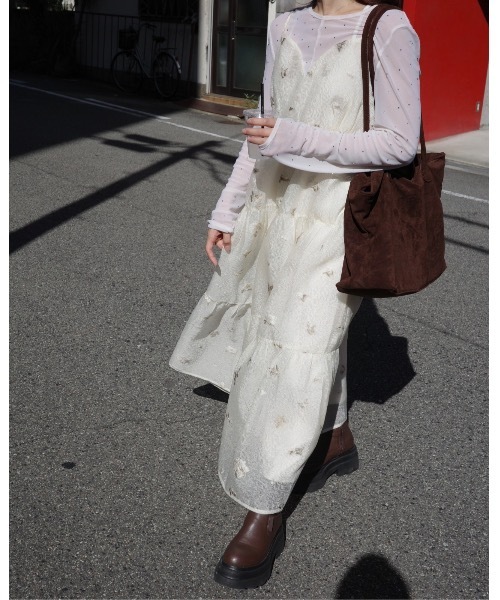 JUMELLE（ジュメロ）の「ティアードキャミドレス（ワンピース・レディース・ブラック/ベージュ・FREE）」の8枚目の写真