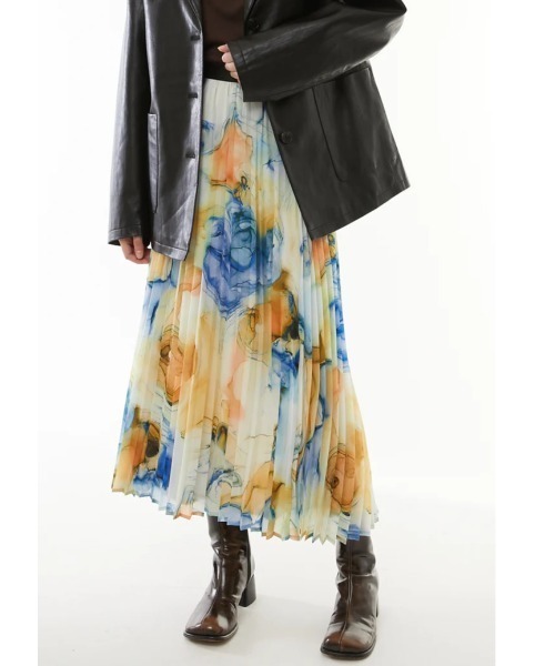casane（カサネ）の「CASANE（カサネ）Marble paint pleated skirt（スカート・レディース・アイボリー/イエロー・F）」の4枚目の写真