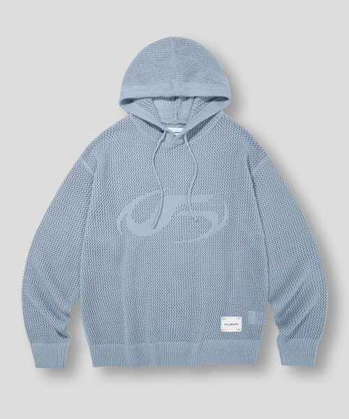 F.ILLUMINATE(フィルミネイト)の「シンボルメッシュフードニット-ブルー(ニット/セーター・レディース・その他・MEDIUM/LARGE/SMALL)」の1枚目の写真