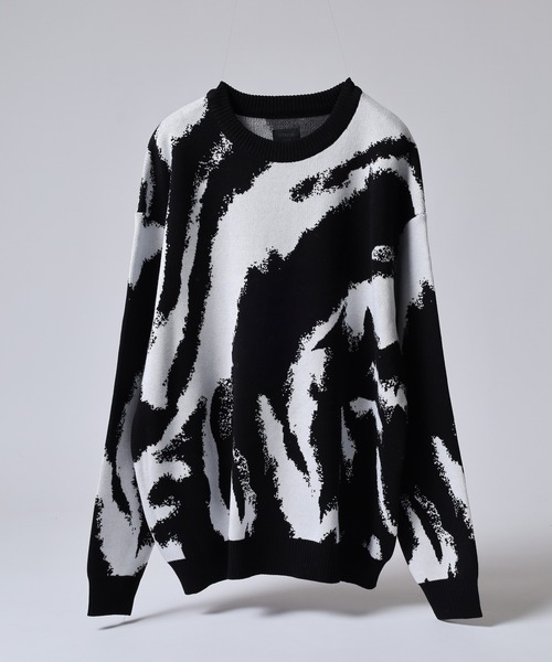 セール】MMMM ジャガード総柄ニット/アブストラクト/カモ（ニット