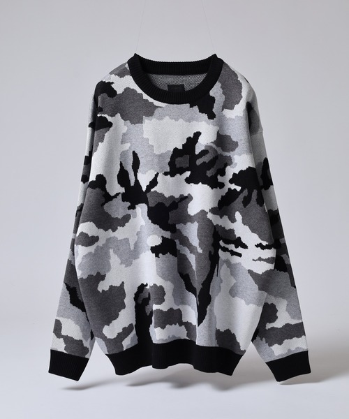 セール】MMMM ジャガード総柄ニット/アブストラクト/カモ（ニット