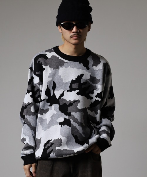 【超人気◎】BRIEFING　ウールニット　カモ　総柄　刺繍　美品　完売モデル◎ セール】MMMM ジャガード総柄ニット/アブストラクト/カモ（ニット