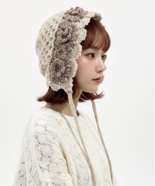 セール】【HIKA】フラワークロシェ編みニットCAP（ニットキャップ