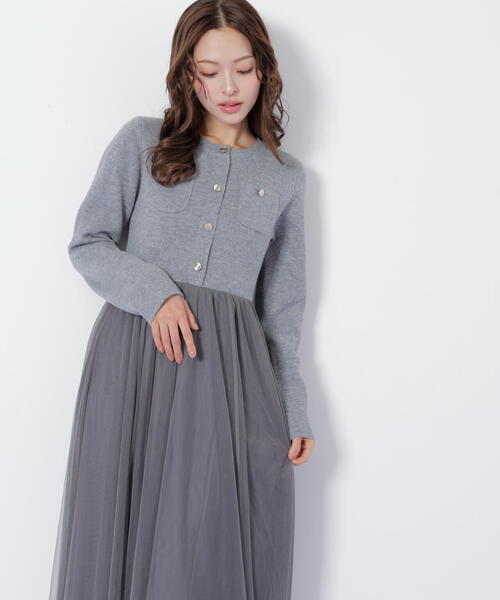 ◇ニットジャケットドッキングワンピース（ワンピース）｜JILL by JILL