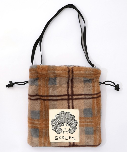 ScoLar（スカラー）の「653445：もふもふチェック ミニショルダーバッグ（ショルダーバッグ・レディース・ベージュ/パープル・FREE）」の5枚目の写真