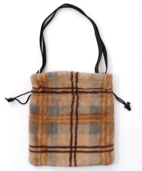 ScoLar（スカラー）の「653445：もふもふチェック ミニショルダーバッグ（ショルダーバッグ・レディース・ベージュ/パープル・FREE）」の6枚目の写真