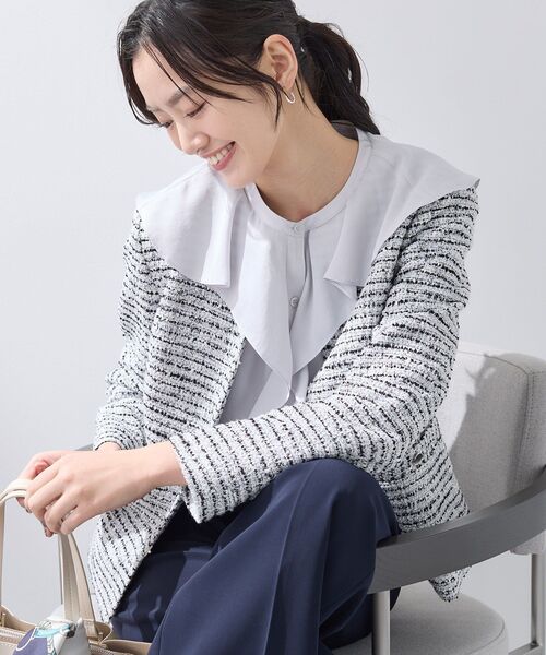 INDIVI(インディヴィ)の「【セレモニー/洗える】ミックスツイードライトジャケット(ノーカラージャケット・レディース・ネイビー系3/ホワイト系6/サックスブルー系3/ホワイト系8・40/38/36/19/15 /13/05)」の2枚目の写真