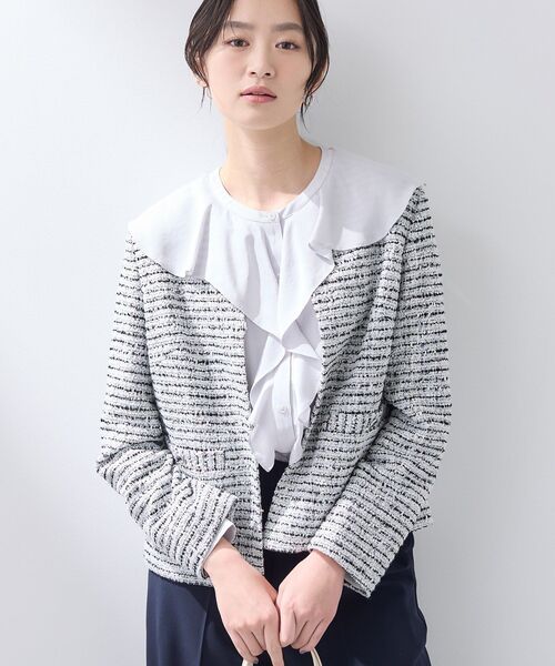 INDIVI(インディヴィ)の「【セレモニー/洗える】ミックスツイードライトジャケット(ノーカラージャケット・レディース・ネイビー系3/ホワイト系6/サックスブルー系3/ホワイト系8・40/38/36/19/15 /13/05)」の6枚目の写真