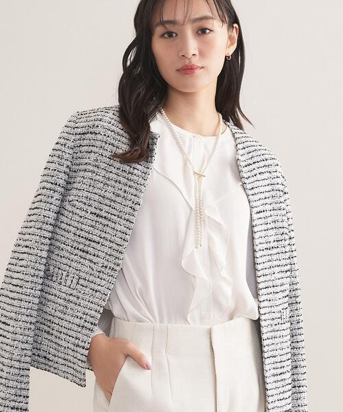 INDIVI(インディヴィ)の「【セレモニー/洗える】ミックスツイードライトジャケット(ノーカラージャケット・レディース・ネイビー系3/ホワイト系6/サックスブルー系3/ホワイト系8・40/38/36/19/15 /13/05)」の9枚目の写真