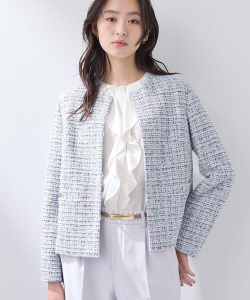 INDIVI(インディヴィ)の「【セレモニー/洗える】ミックスツイードライトジャケット(ノーカラージャケット・レディース・ネイビー系3/ホワイト系6/サックスブルー系3/ホワイト系8・40/38/36/19/15 /13/05)」の13枚目の写真