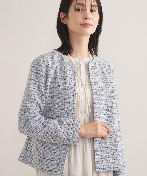 INDIVI(インディヴィ)の「【セレモニー/洗える】ミックスツイードライトジャケット(ノーカラージャケット・レディース・ネイビー系3/ホワイト系6/サックスブルー系3/ホワイト系8・40/38/36/19/15 /13/05)」の16枚目の写真