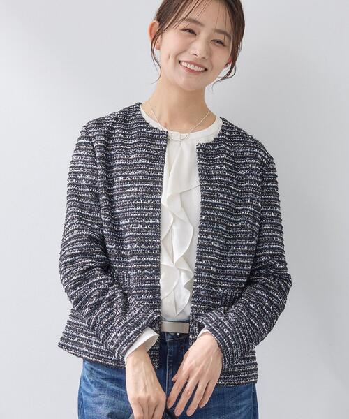 INDIVI(インディヴィ)の「【セレモニー/洗える】ミックスツイードライトジャケット(ノーカラージャケット・レディース・ネイビー系3/ホワイト系6/サックスブルー系3/ホワイト系8・40/38/36/19/15 /13/05)」の20枚目の写真