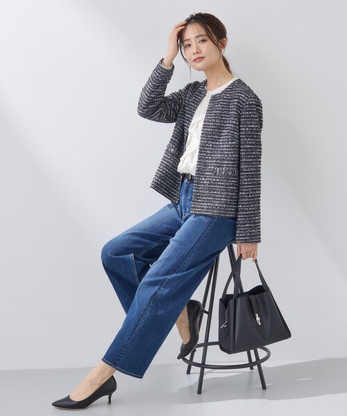 INDIVI(インディヴィ)の「【セレモニー/洗える】ミックスツイードライトジャケット(ノーカラージャケット・レディース・ネイビー系3/ホワイト系6/サックスブルー系3/ホワイト系8・40/38/36/19/15 /13/05)」の22枚目の写真