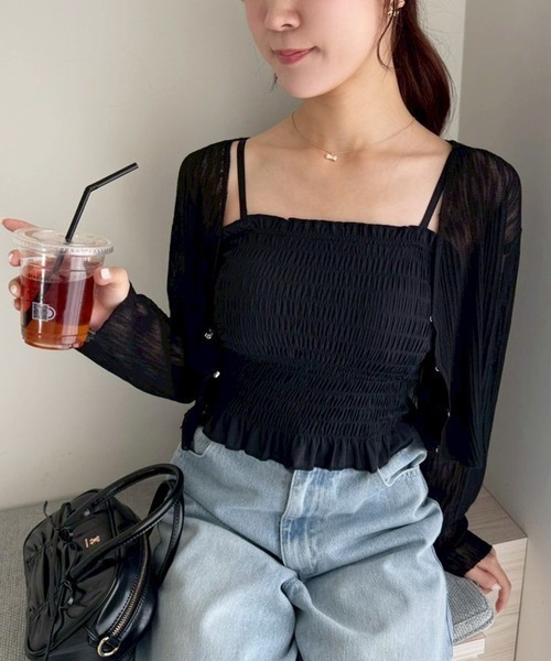 one after another NICE CLAUP（ワンアフターアナザーナイスクラップ）の「シャーリングブラトップ（キャミソール・レディース・ホワイト/ブラック・FREE）」の16枚目の写真