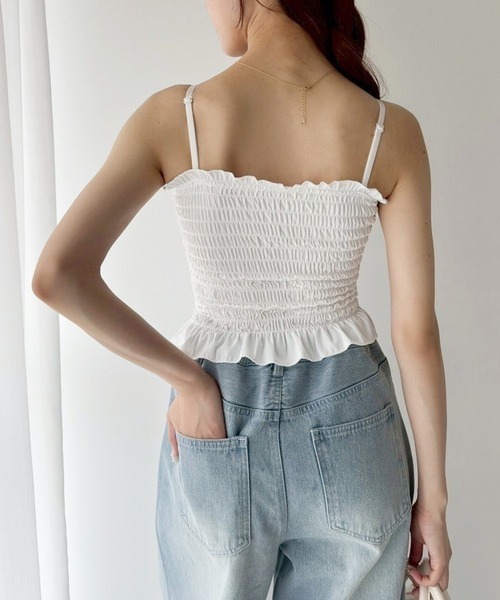one after another NICE CLAUP（ワンアフターアナザーナイスクラップ）の「シャーリングブラトップ（キャミソール・レディース・ホワイト/ブラック・FREE）」の4枚目の写真