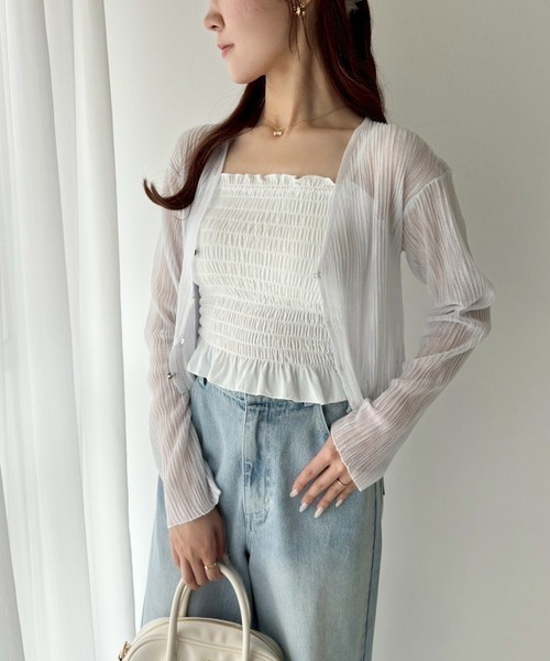 one after another NICE CLAUP（ワンアフターアナザーナイスクラップ）の「シャーリングブラトップ（キャミソール・レディース・ホワイト/ブラック・FREE）」の6枚目の写真