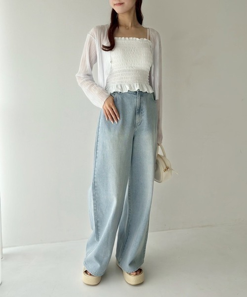 one after another NICE CLAUP（ワンアフターアナザーナイスクラップ）の「シャーリングブラトップ（キャミソール・レディース・ホワイト/ブラック・FREE）」の7枚目の写真