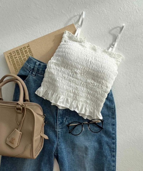 one after another NICE CLAUP（ワンアフターアナザーナイスクラップ）の「シャーリングブラトップ（キャミソール・レディース・ホワイト/ブラック・FREE）」の11枚目の写真