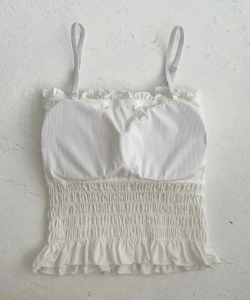 one after another NICE CLAUP（ワンアフターアナザーナイスクラップ）の「シャーリングブラトップ（キャミソール・レディース・ホワイト/ブラック・FREE）」の13枚目の写真