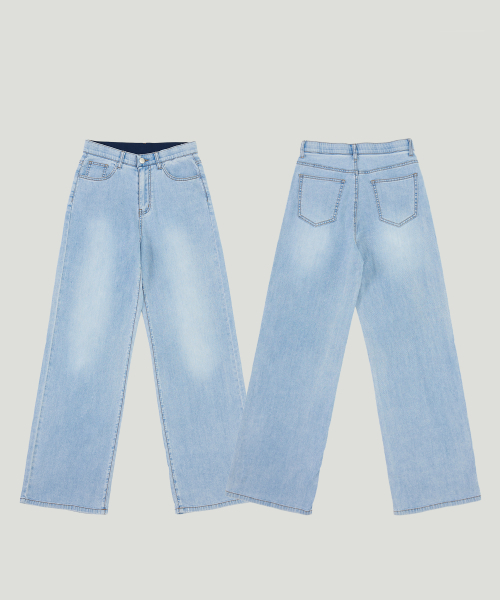 JINMANIA（ジンマニア）の「レディース クールタッチワイドデニムパンツ[夏シーズン] ライトブルー（デニムパンツ・レディース・その他・SMALL/MEDIUM/LARGE/X-LARGE）」の2枚目の写真
